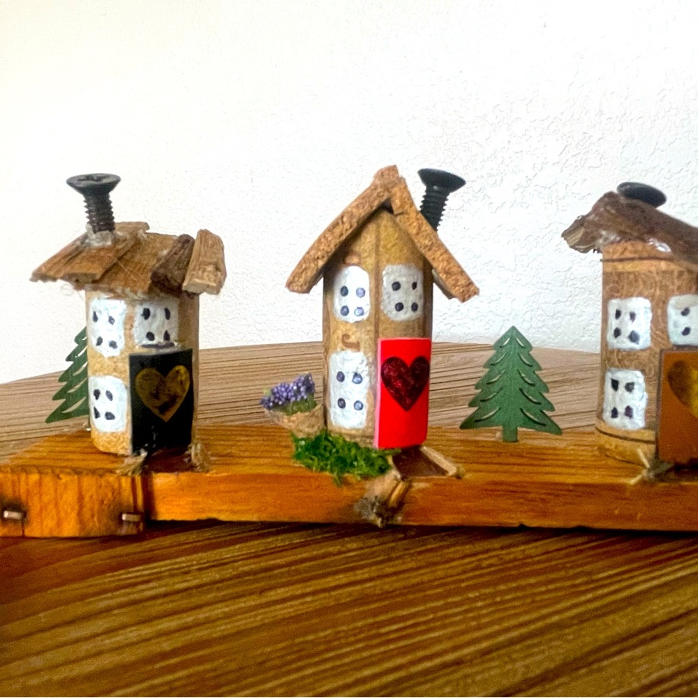 Hand Crafted Rustic Village Decor with Heart Accents